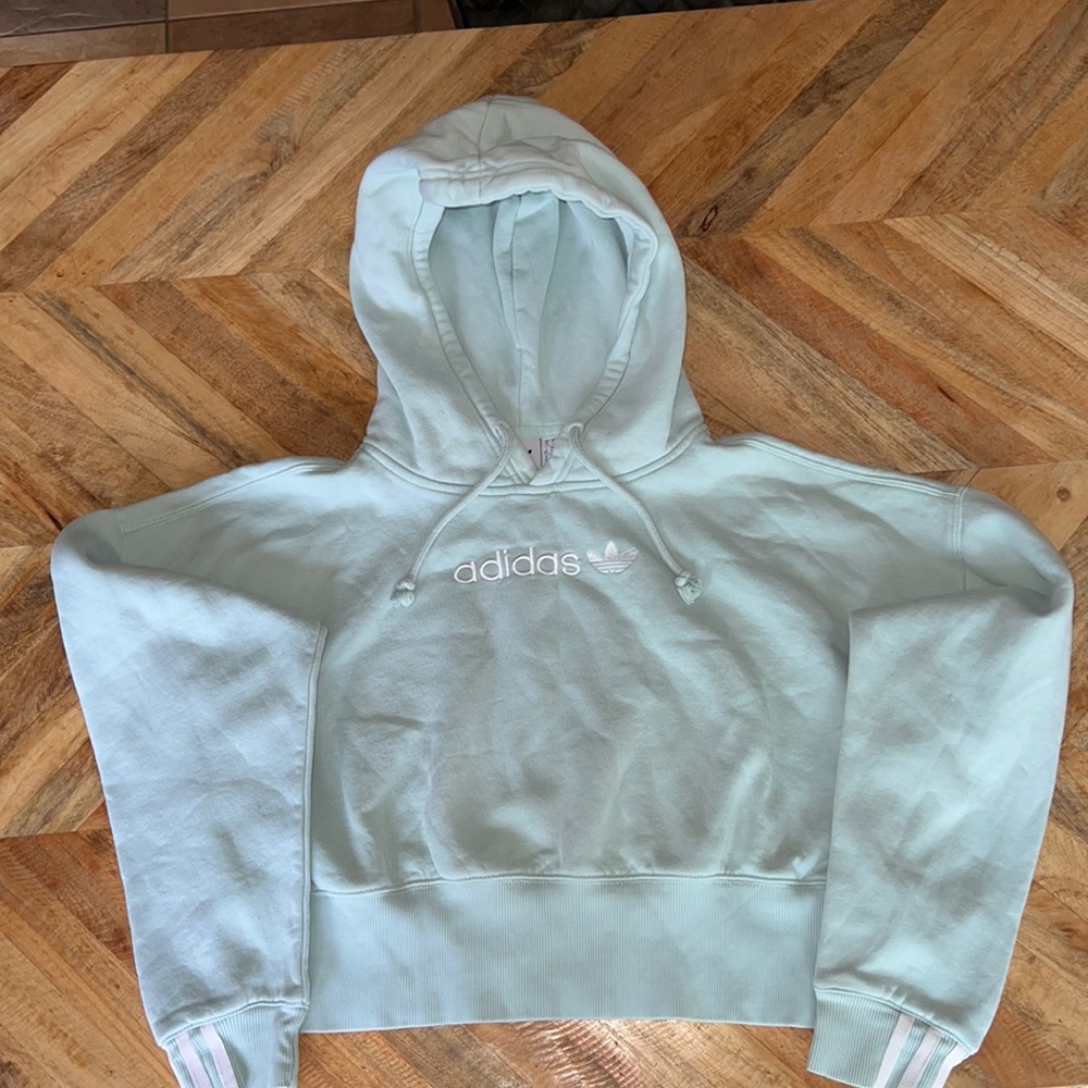 Like new! Adidas women’s light blue & white cropped hoodie size Small